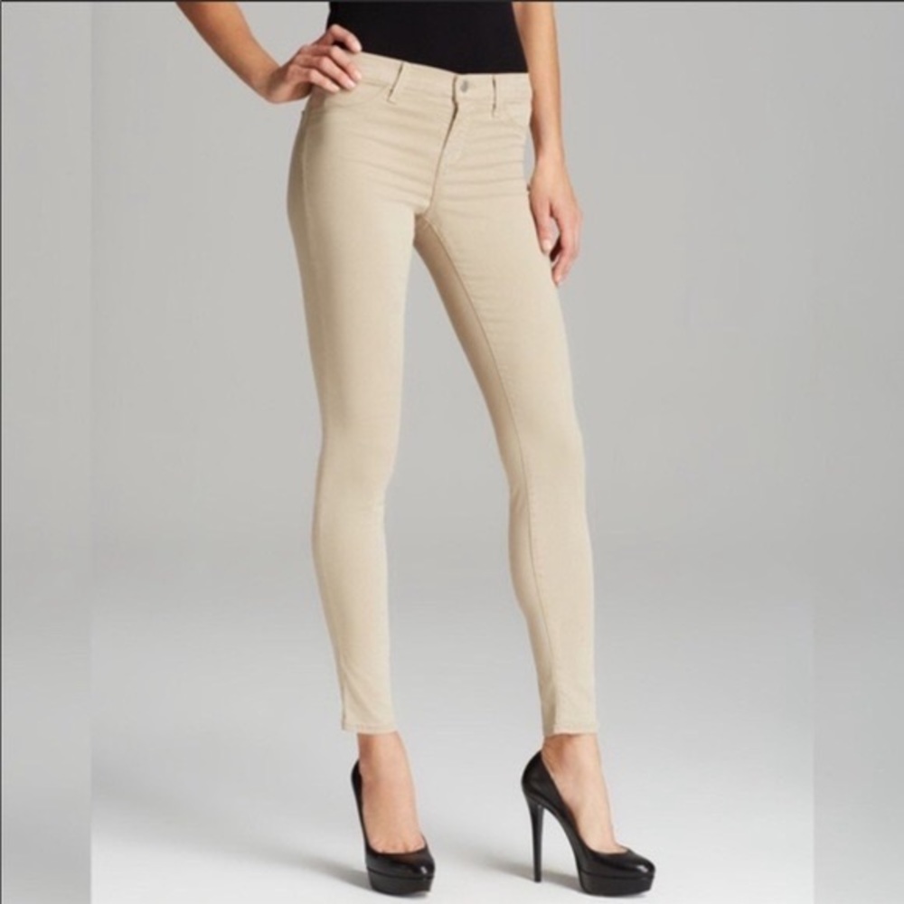 J. Brand Mid-Rise Super Skinny Sateen Jeans Stone
